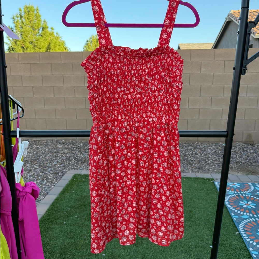 Red Floral Smocked Top Women’s Sun Dress